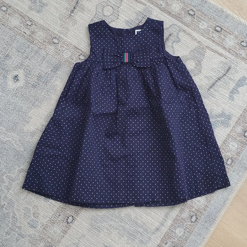 Janie and Jack Baby Girls Bow Dotted Navy Dot Bow Dress Sz12-18m